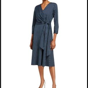 Lafayette 148 New York Penelope Stripe 3/4 sleeve wrap dress. Size 8.